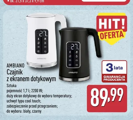 Czajnik z ekranem dotykowym Ambiano 1,7 l promocja w Aldi