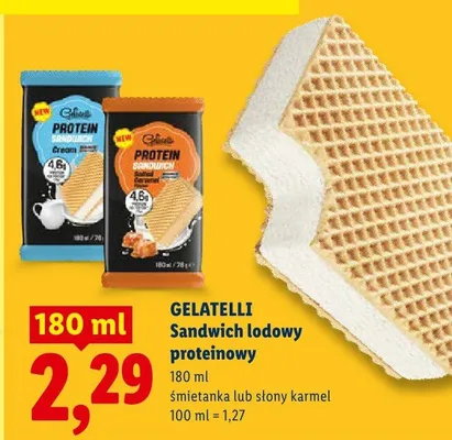 Sandwich lodowy proteinowy Gelatelli śmietanka promocja w Lidl