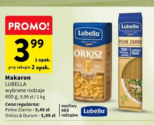 Makaron Lubella orkisz & durum promocja w Intermarche