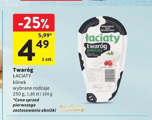 Twaróg klinek Łaciaty półtłusty promocja w Intermarche