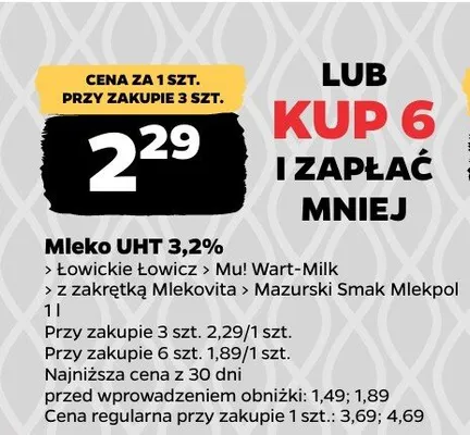 Mleko UHT 3,2% Łowickie Łowicz promocja w Netto