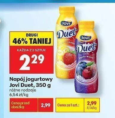 Napój jogurtowy Jovi Duet jagoda-wiśnia promocja w Biedronka