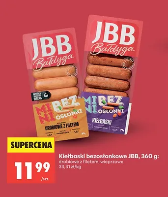 Kiełbaski bezosłonkowe drobiowe z filetem JBB Bałdyga Mibezi promocja w Biedronka
