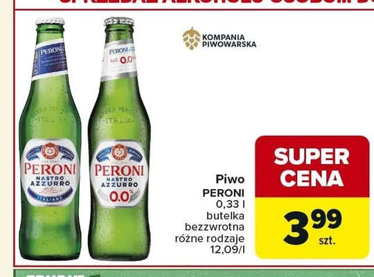 Piwo bezalkoholowe PERONI Nastro Azzurro 0.0% promocja w Carrefour