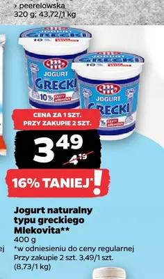 Jogurt naturalny typu greckiego Mlekovita promocja w Netto