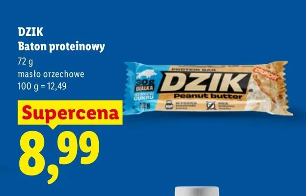 Baton proteinowy DZIK masło orzechowe promocja w Lidl
