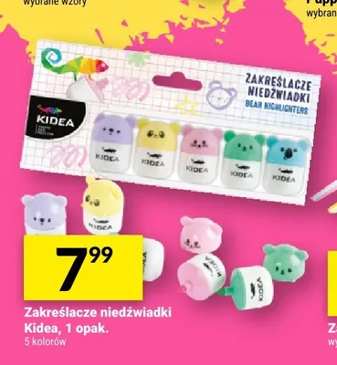 Zakreślacze niedźwiadki Kidea 5 kolorów promocja w Twój Market