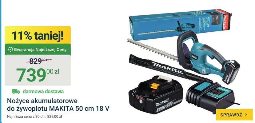 Nożyce akumulatorowe do żywopłotu Makita 50cm 18V promocja w ERLI