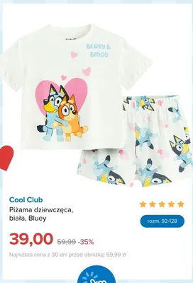 Piżama dziewczęca Cool Club biała Bluey promocja w Smyk