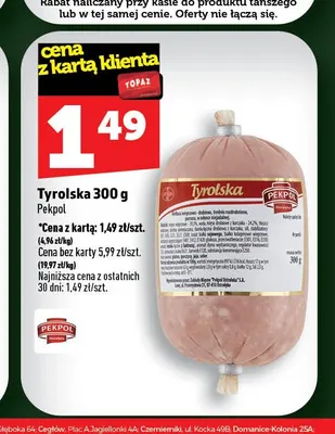 Kiełbasa tyrolska Pekpol promocja w TOPAZ