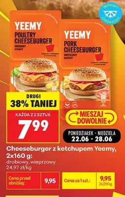 Cheeseburger wieprzowy z ketchupem Yeemy 2-pak 160 g promocja w Biedronka