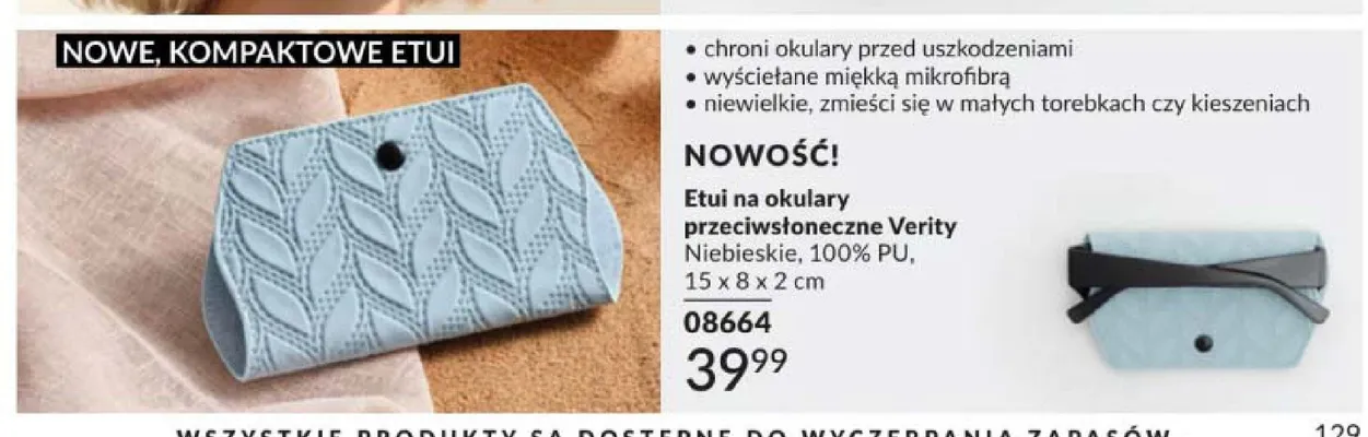 Etui na okulary przeciwsłoneczne Verity Niebieskie 100% PU 15x8x2cm promocja w AVON