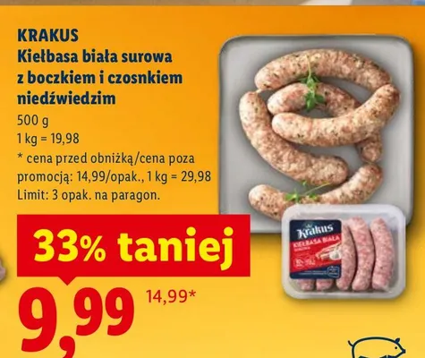 Kiełbasa biała surowa z boczkiem i czosnkiem niedźwiedzim promocja w Lidl