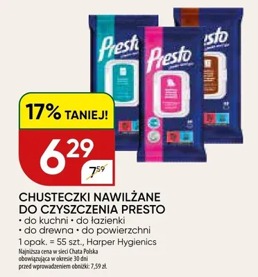 Chusteczki nawilżane do czyszczenia Presto do łazienki promocja w Chata Polska
