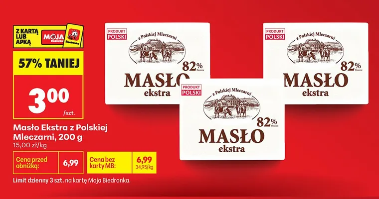 Masło Ekstra z Polskiej Mleczarni 82% promocja w Biedronka