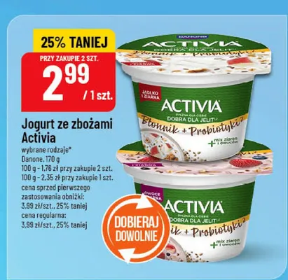 Jogurt ze zbożami Activia promocja w POLOmarket