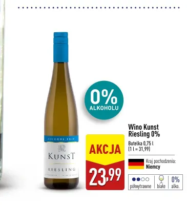 Wino bezalkoholowe Kunst Riesling promocja w Aldi