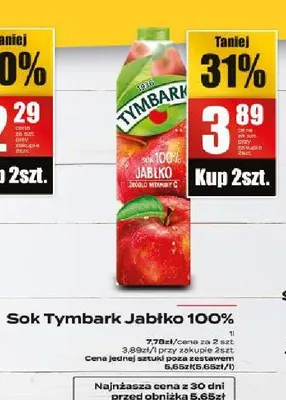 Sok Tymbark Jabłko 100% promocja w Supeco