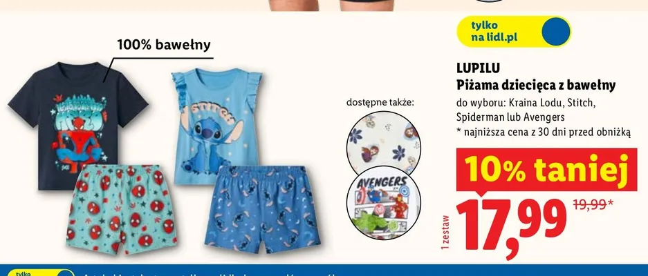 Piżama dziecięca z bawełny Lupilu Stitch promocja w Lidl