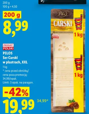 Ser Carski w plastrach XXL Pilos promocja w Lidl