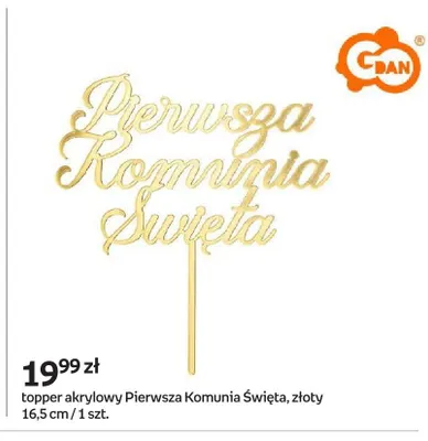 Topper akrylowy Pierwsza Komunia Święta złoty 16,5 cm promocja w Empik