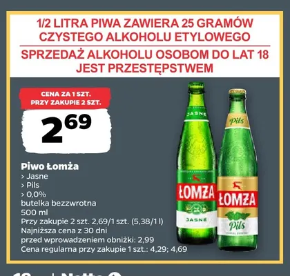 Piwo bezalkoholowe Łomża promocja w Netto