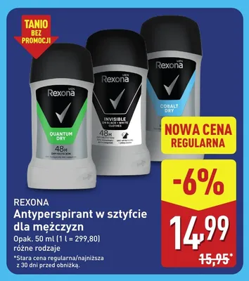 Antyperspirant w sztyfcie dla mężczyzn Quantum Dry Rexona promocja w Aldi