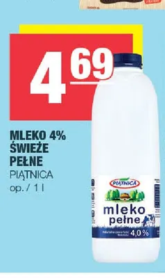 Mleko świeże pełne Piątnica 4% promocja w SPAR