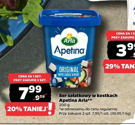 Ser sałatkowy w kostkach Apetina Arla promocja w Netto