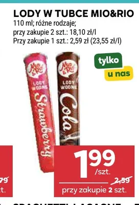 Lody w tubce truskawkowe Mio & Rio promocja w Stokrotka