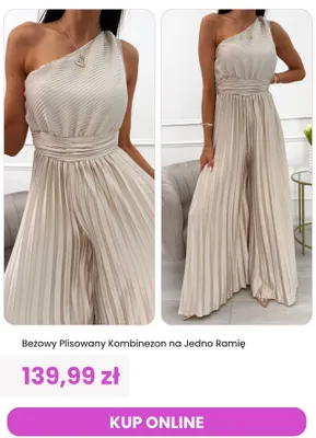 Kombinezon damski plisowany na jedno ramię ModnaKiecka.pl beżowy promocja w Modna Kiecka