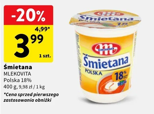 Śmietana Polska 18% promocja w Intermarche