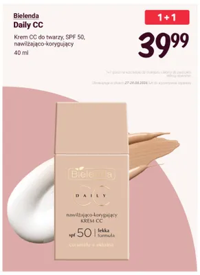 Krem CC do twarzy Bielenda Daily CC SPF 50 nawilżająco-korygujący promocja w Rossmann
