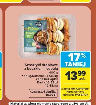 Szaszłyki drobiowe z boczkiem i cebulą Be Foodie promocja w Carrefour