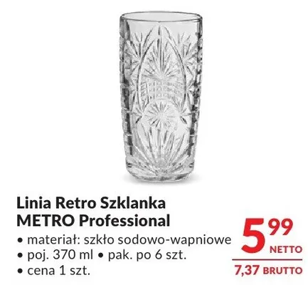 Linia Retro Szklanka METRO Professional promocja w Makro