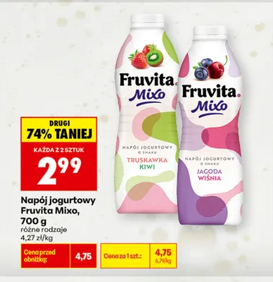 Napój jogurtowy Fruvita Mixo truskawka kiwi promocja w Biedronka