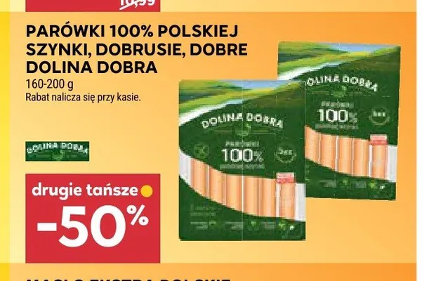 Parówki 100% polskiej szynki Dobrusie Dobre Dolina Dobra promocja w Stokrotka