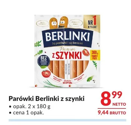 Parówki z szynki Berlinki 2-pak 180 g promocja w Makro