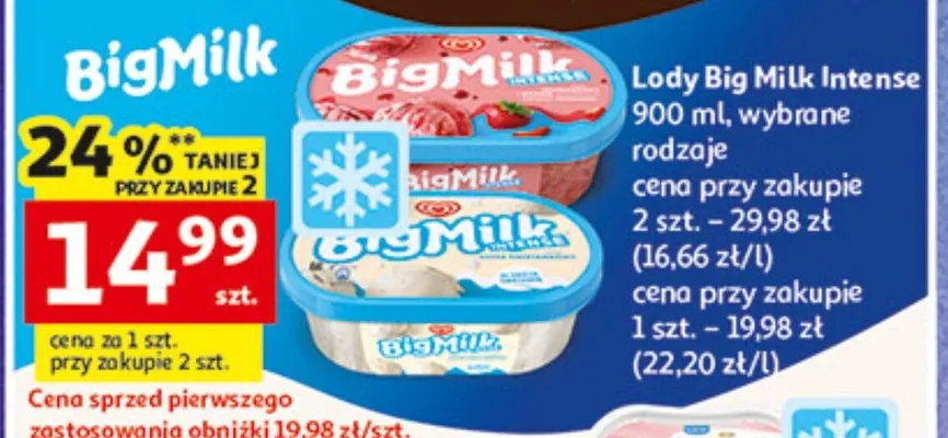 Lody Big Milk Intense, wybrane rodzaje promocja w Auchan