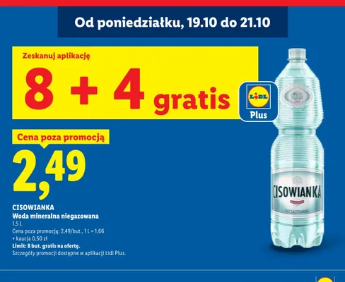 Woda mineralna niegazowana Cisowianka promocja w Lidl
