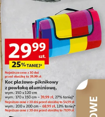 Koc plażowo-piknikowy z powłoką aluminiową 150x120cm promocja w Auchan