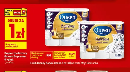Papier toaletowy Queen Supreme 9-pak promocja w Biedronka