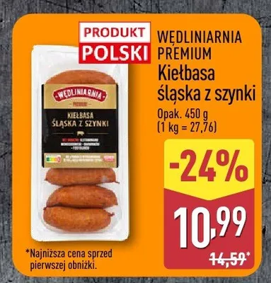Kiełbasa śląska z szynki Wędliniarnia Premium promocja w Aldi