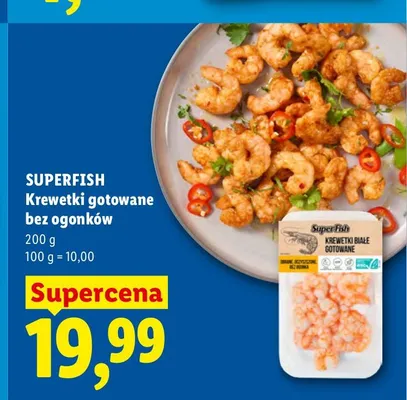 Krewetki gotowane bez ogonków SuperFish promocja w Lidl