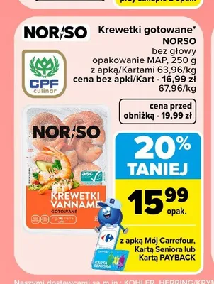 Krewetki gotowane bez głowy Norso promocja w Carrefour