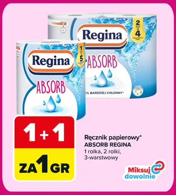 Ręcznik papierowy Absorb Regina 1 rolka 3-warstwowy promocja w Carrefour