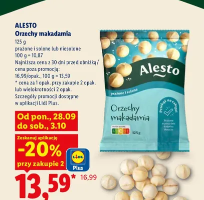 Orzechy makadamia prażone i solone Alesto promocja w Lidl