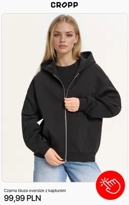 Czarna bluza oversize z kapturem Cropp promocja w Cropp