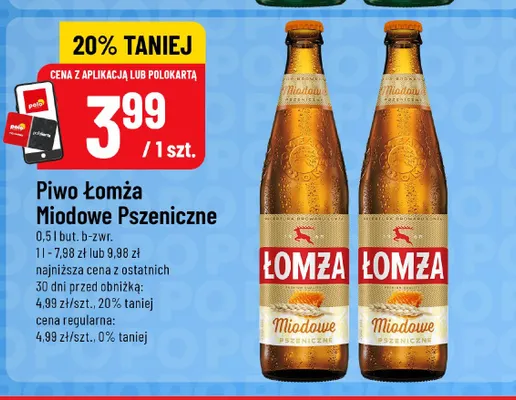 Piwo Łomża miodowe pszeniczne promocja w POLOmarket