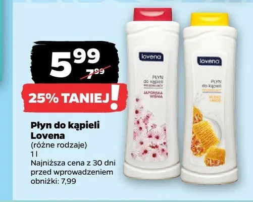 Płyn do kąpieli Lovena Mleko i Miód promocja w Netto